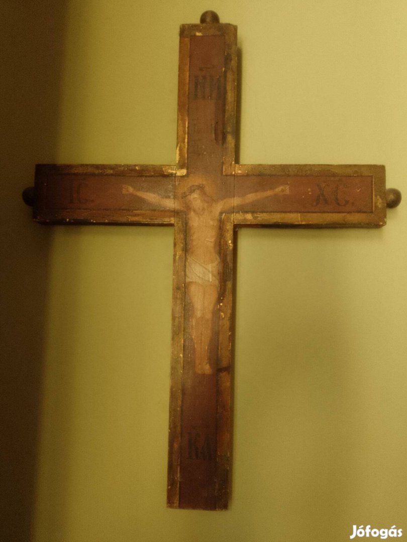 Antik fa kereszt feszület, 19. század