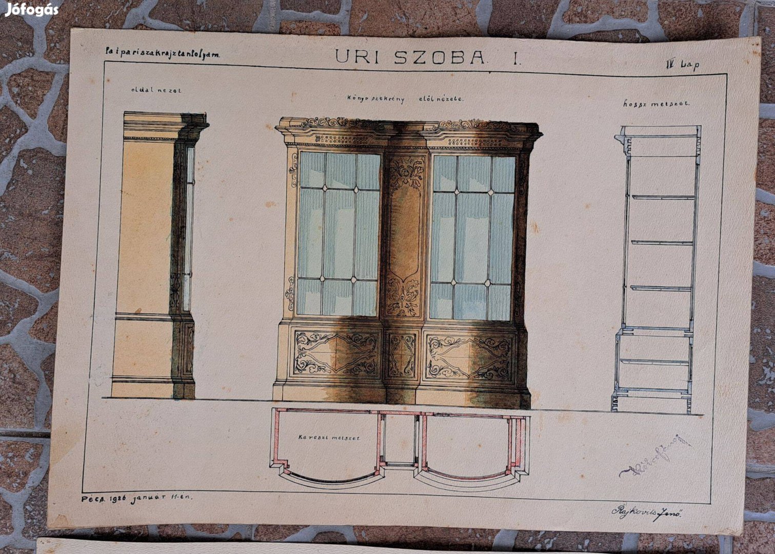 Antik faipari szakrajztanfolyam. Pécs 1926. URI Szoba I