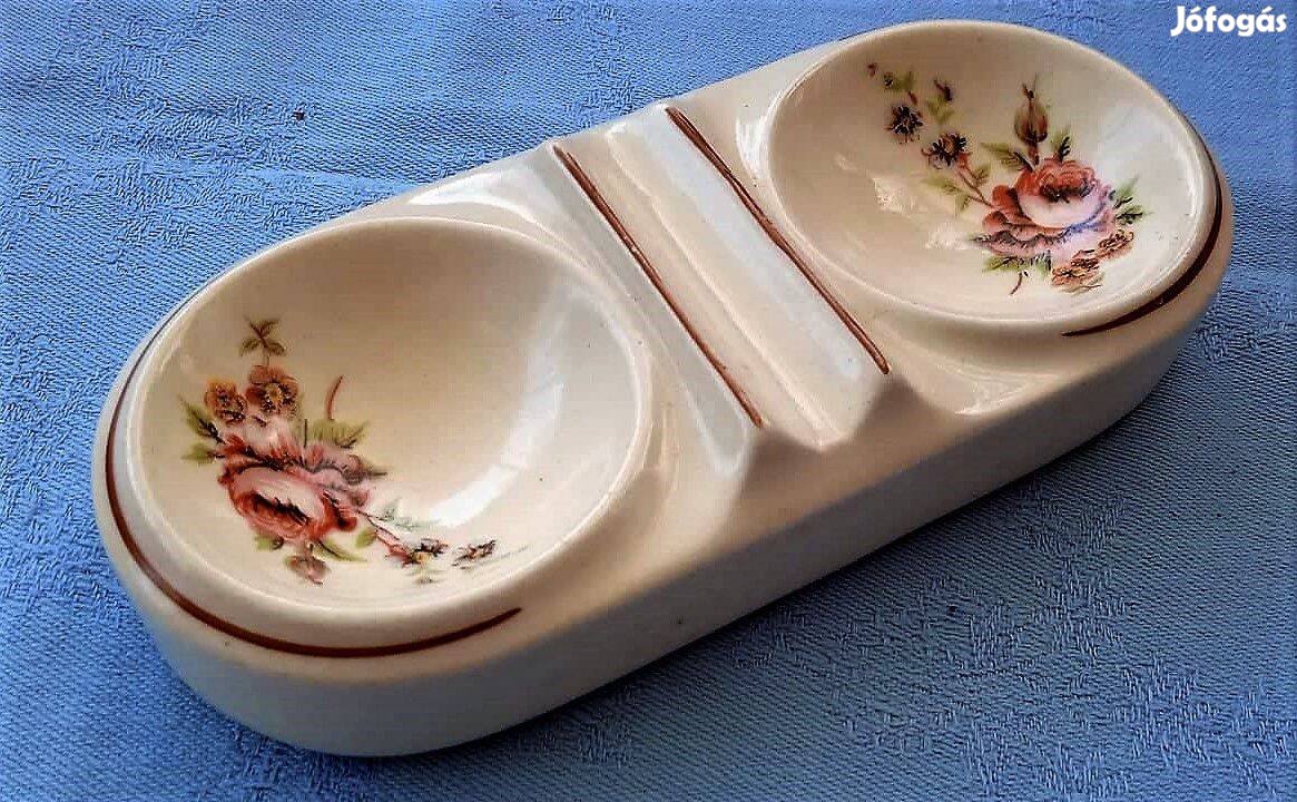 Antik fajansz, kézi festésű asztali fűszertartó