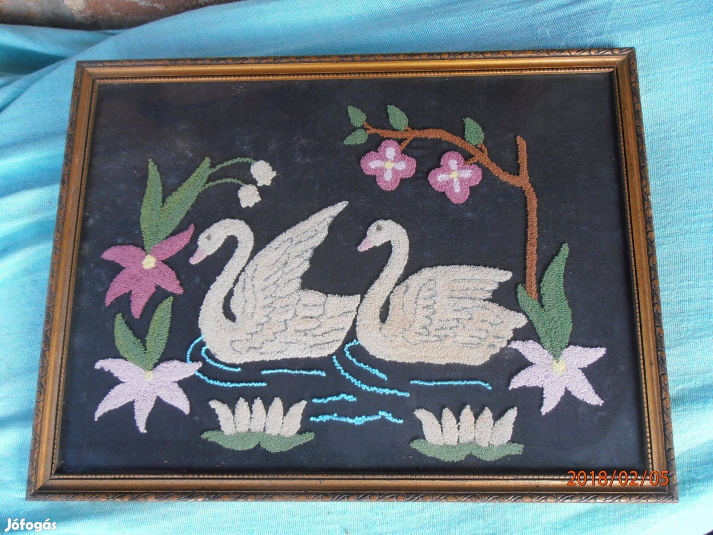 Antik falikép, horgolt hattyú kép 5000 ftLenti
