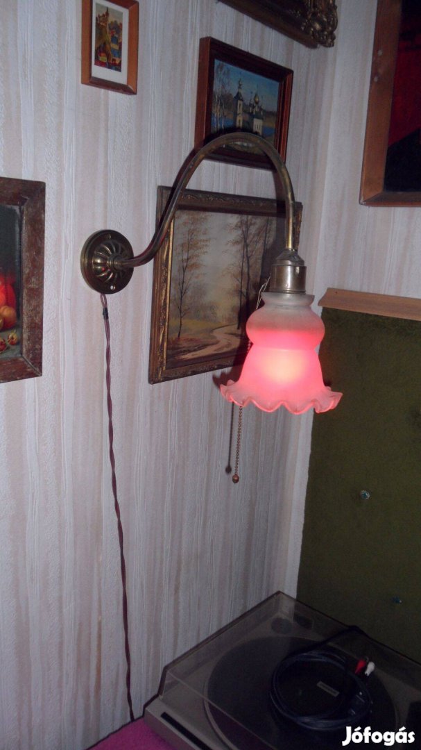 Antik falra, minőségi lámpa rézből húzós kapcsolóval fúvott