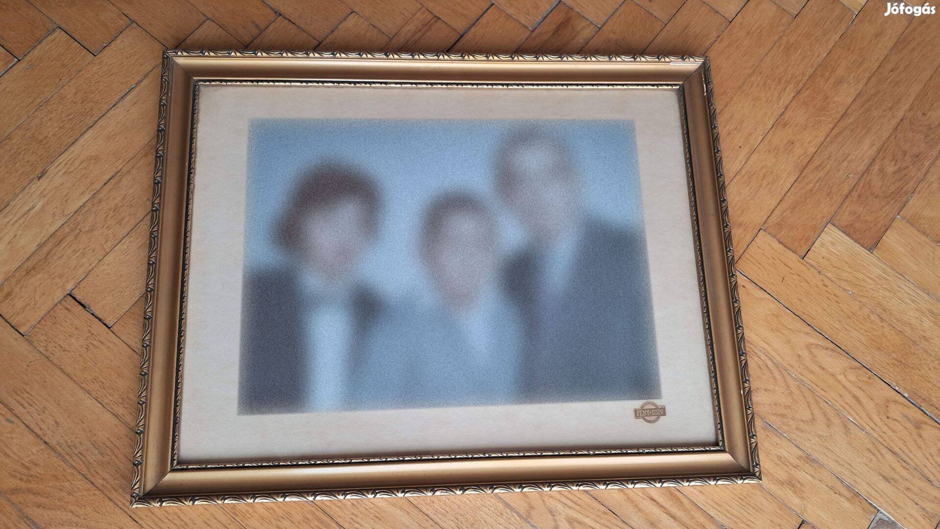 Antik faragott fa képkeret 56x44cm üveggel hátlappal régi