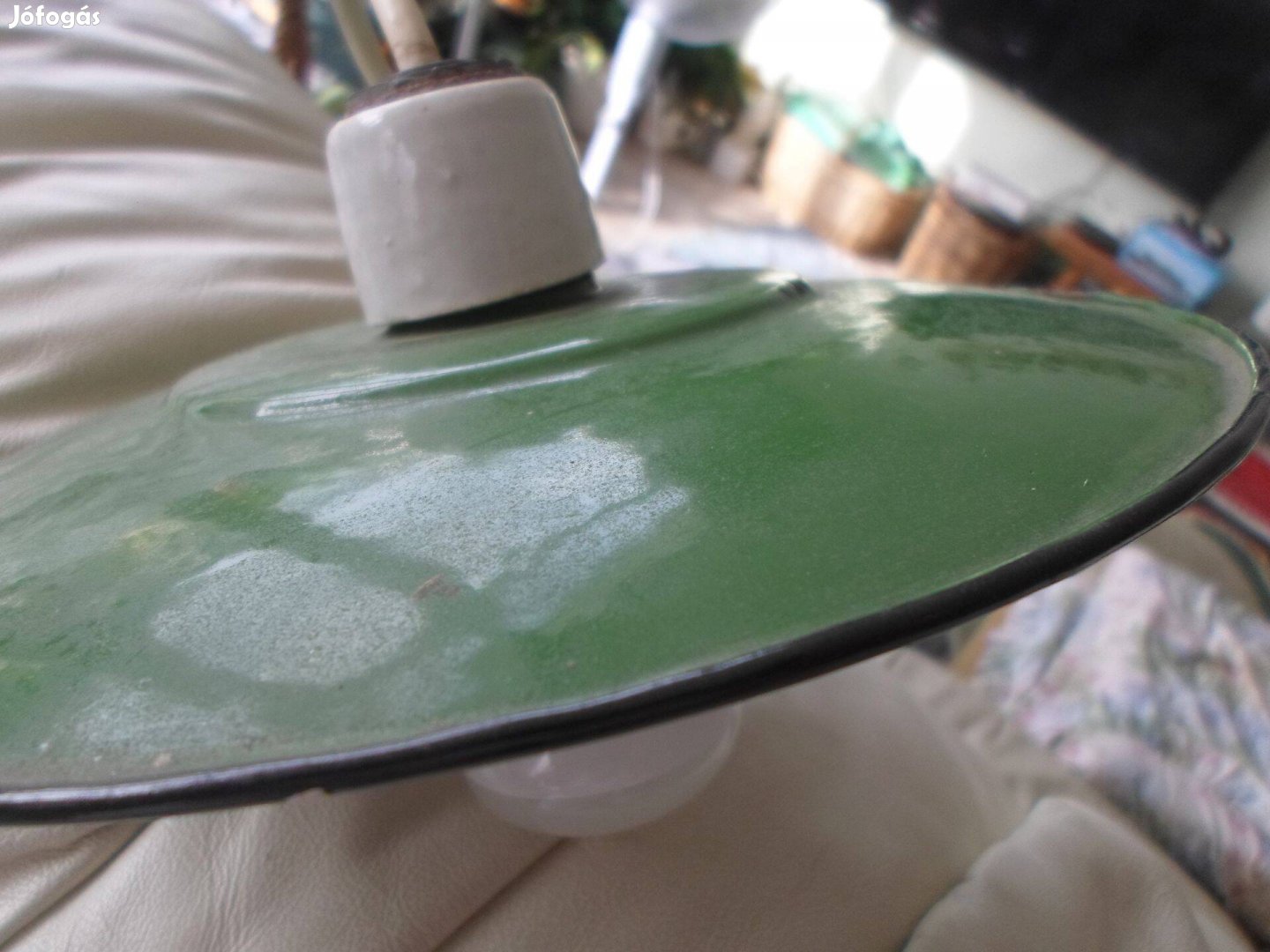 Antik fém lámpabúra, zöld, ipari