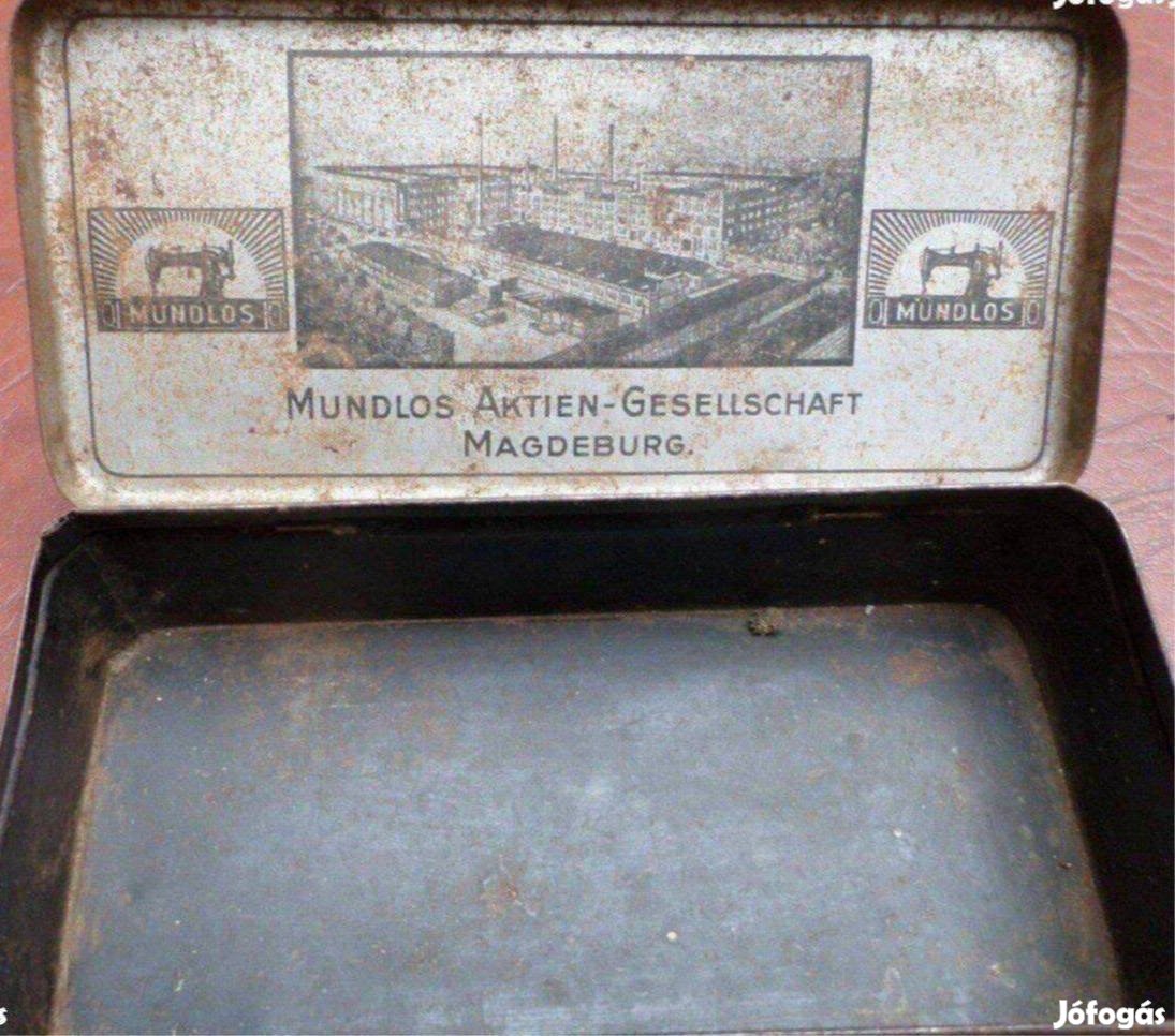 Antik fém varrógép doboz láda