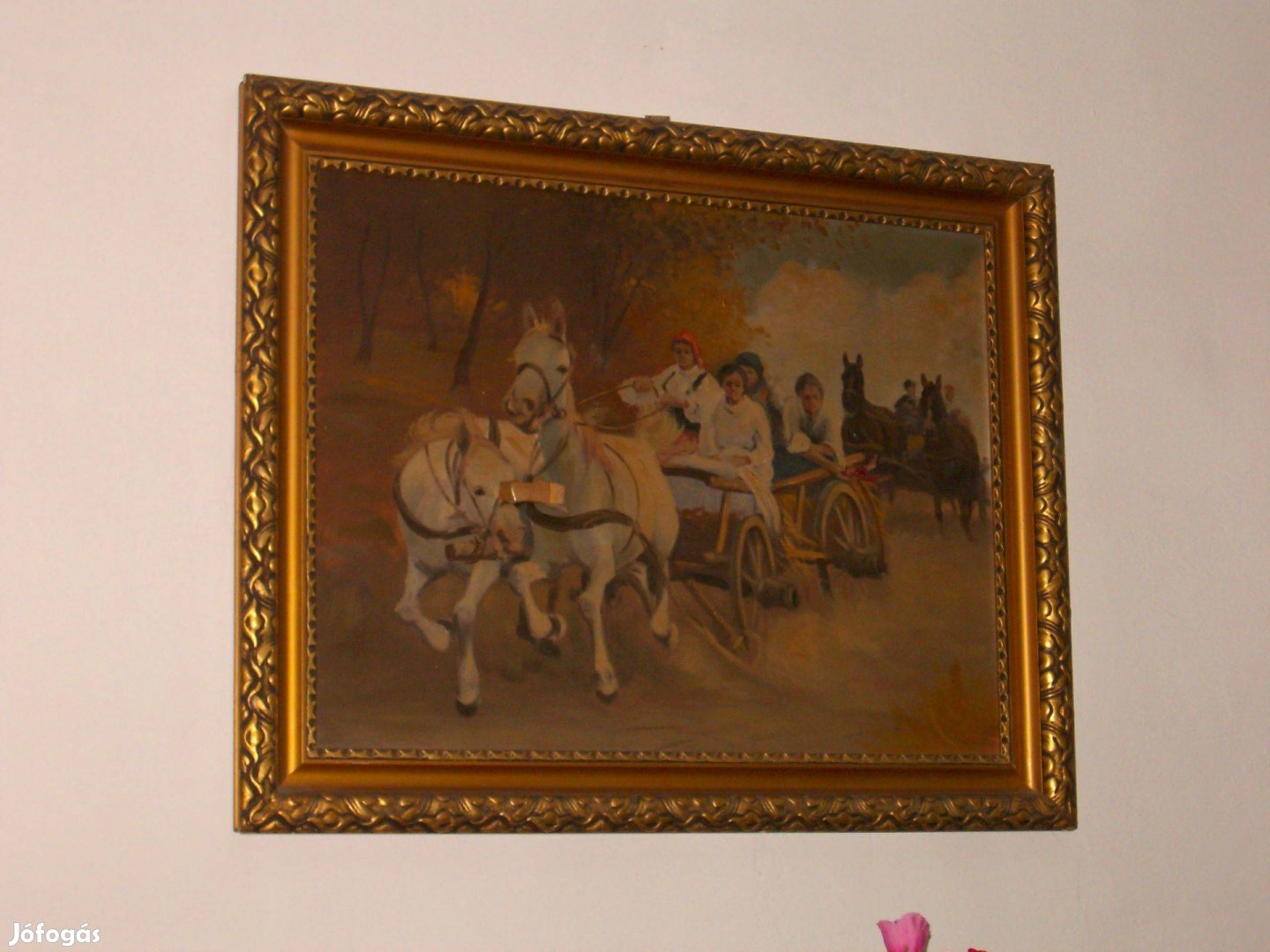 Antik festmény lovas fogatokkal