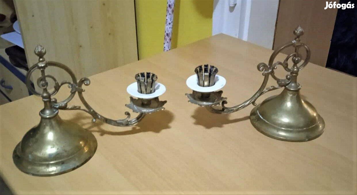 Antik forgatható míves gyertyatartók, bronz és porcelán