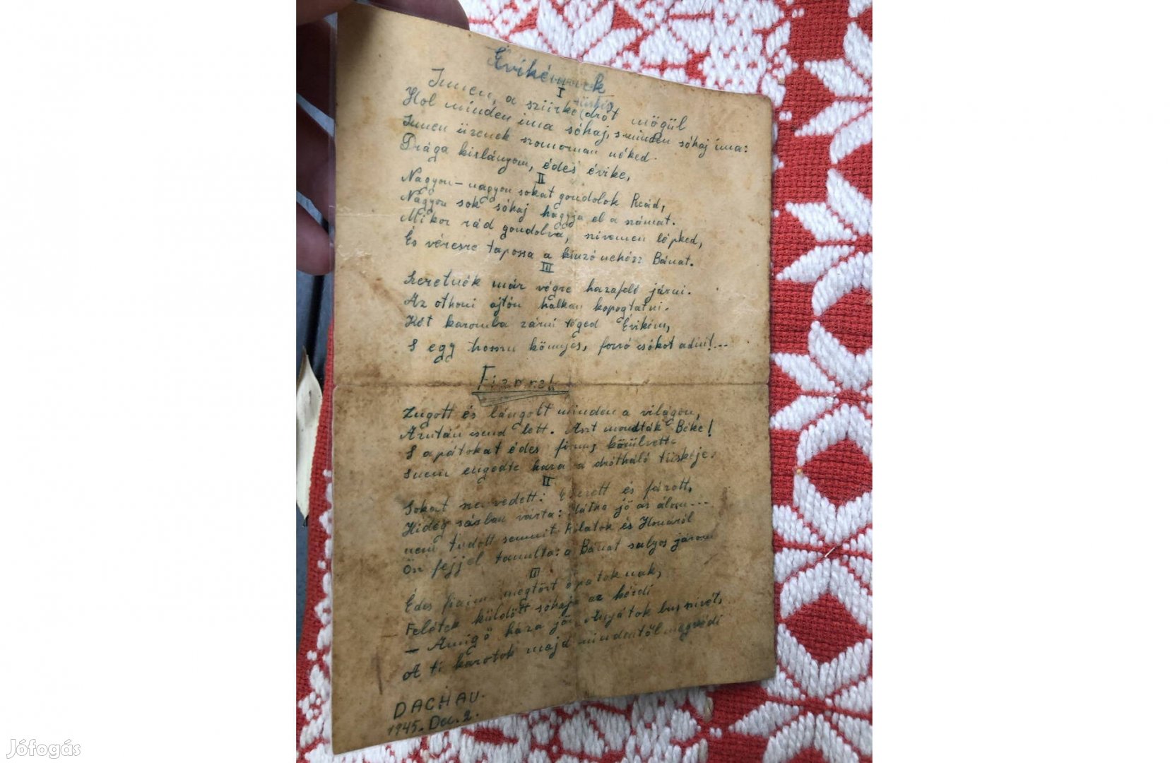Antik háborús levél 1945.Dachau , laminálva 10000 Ft :Lenti