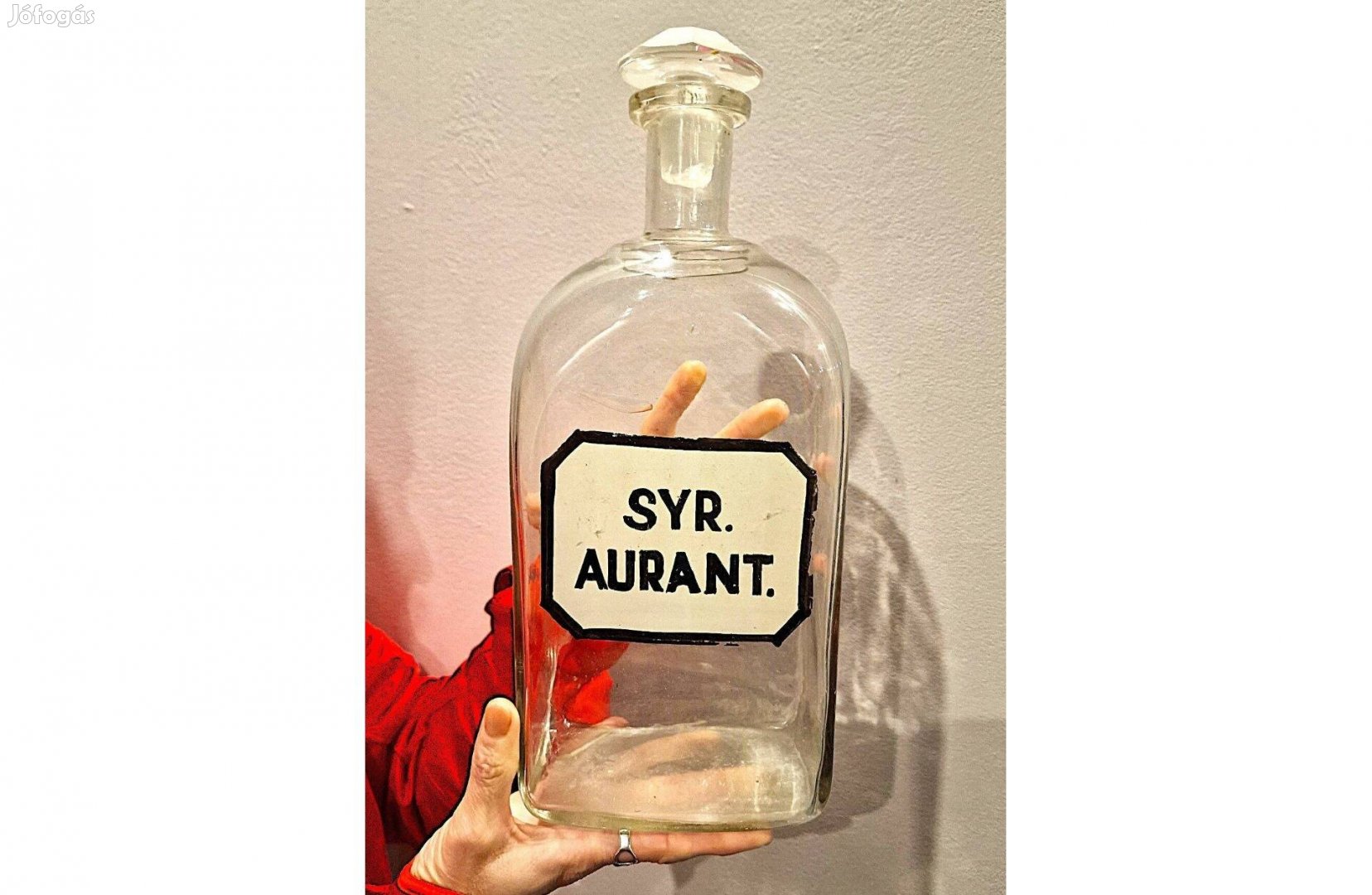 Antik hatalmas (34 cm) gyógyszertári patika üveg Syr. Aurant. felirat