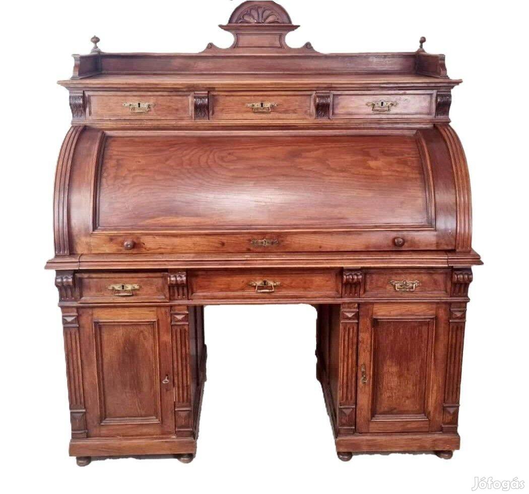 Antik hengertetejű tölgy íróasztal