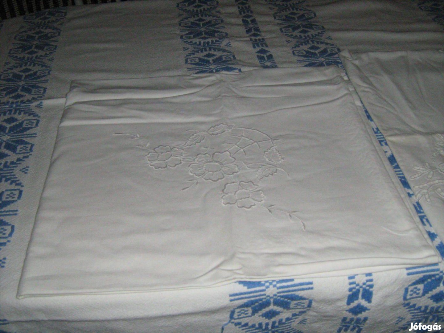 Antik hímzett 100 pamut vászon nagy párna huzat 95x70cm