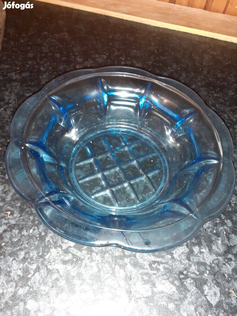 Antik kék üveg salátás tál átm 22cm ritka