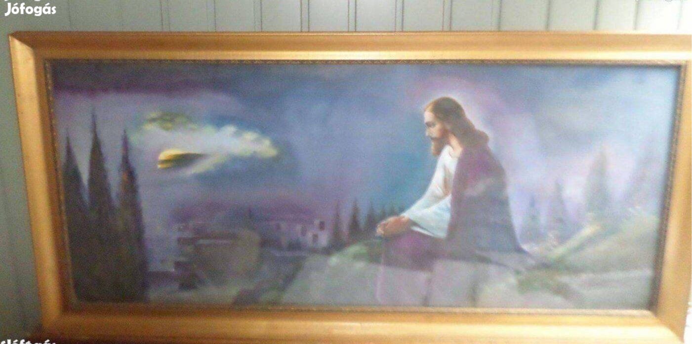 Antik kép nagy képkeret Jézus az olajfák hegyén