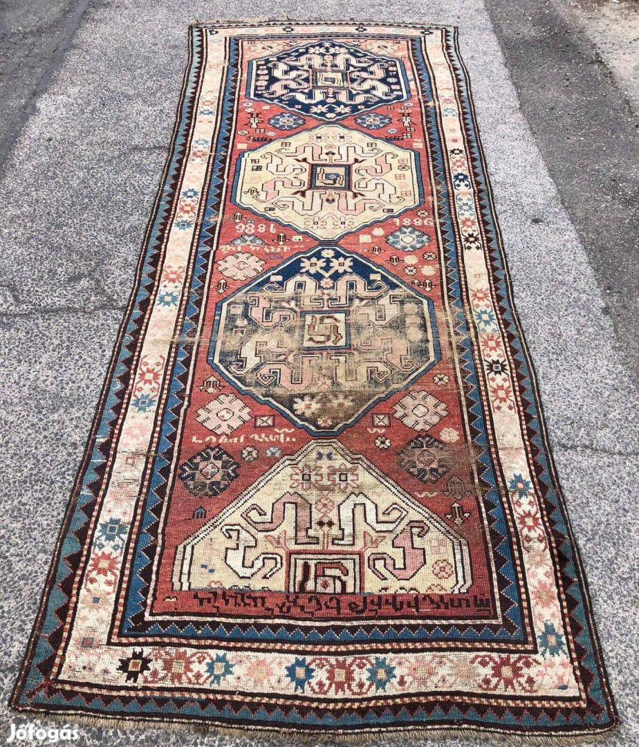 Antik kézi csomózású 1886 nagy futó szőnyeg