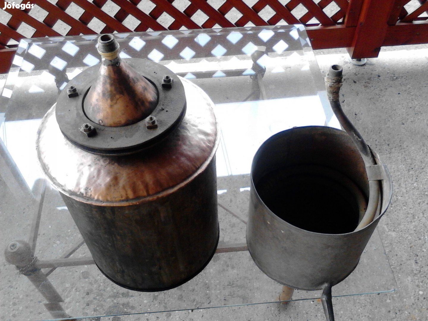 Antik lepárló vörösréz üst és hűtőegység eladó