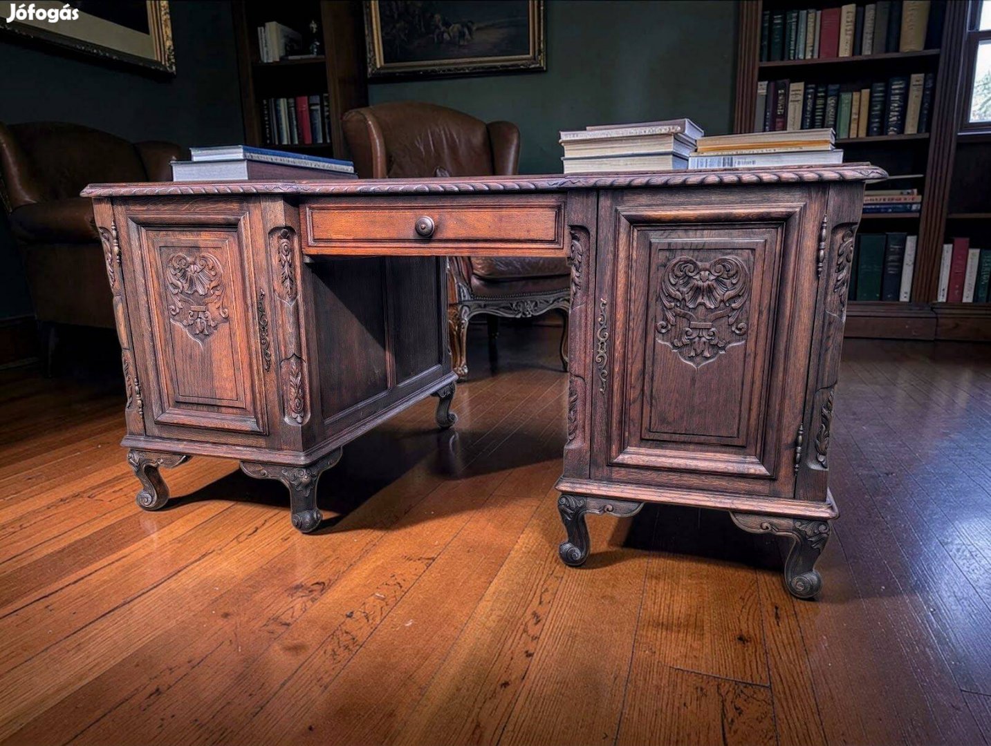 Antik neobarokk kétoldalas íróasztal