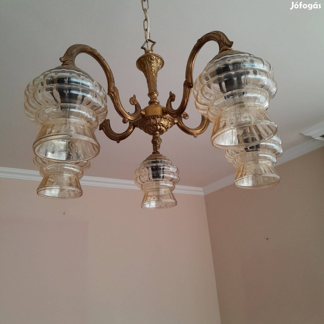 Antik ötágú réz csillár ,hibátlan.
