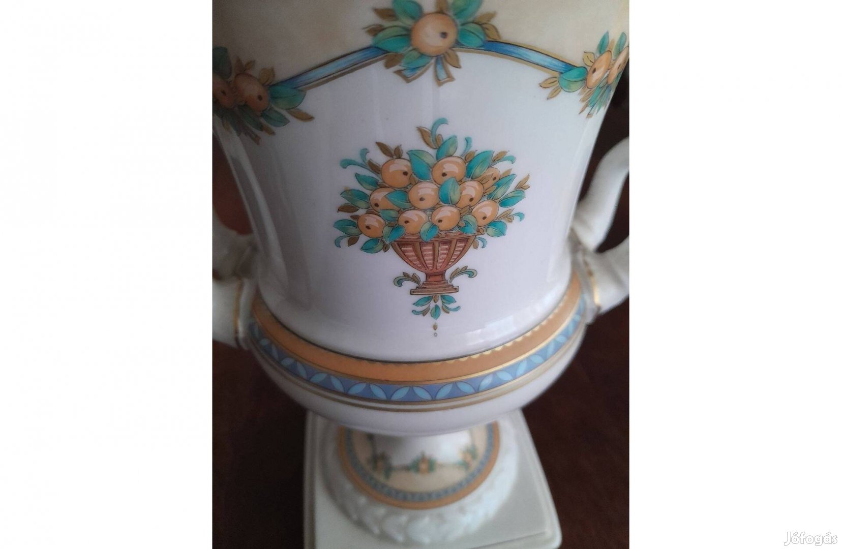 Antik porcelán rusztikus füles váza, régiség
