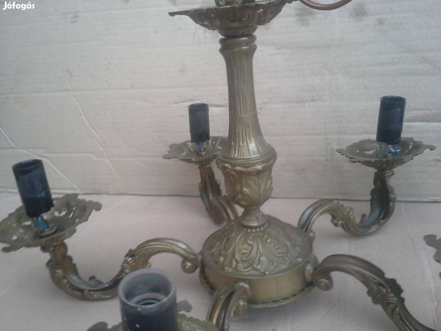 Antik régi 5 karú patinás réz bronz csillár mennyezeti lámpa eladó