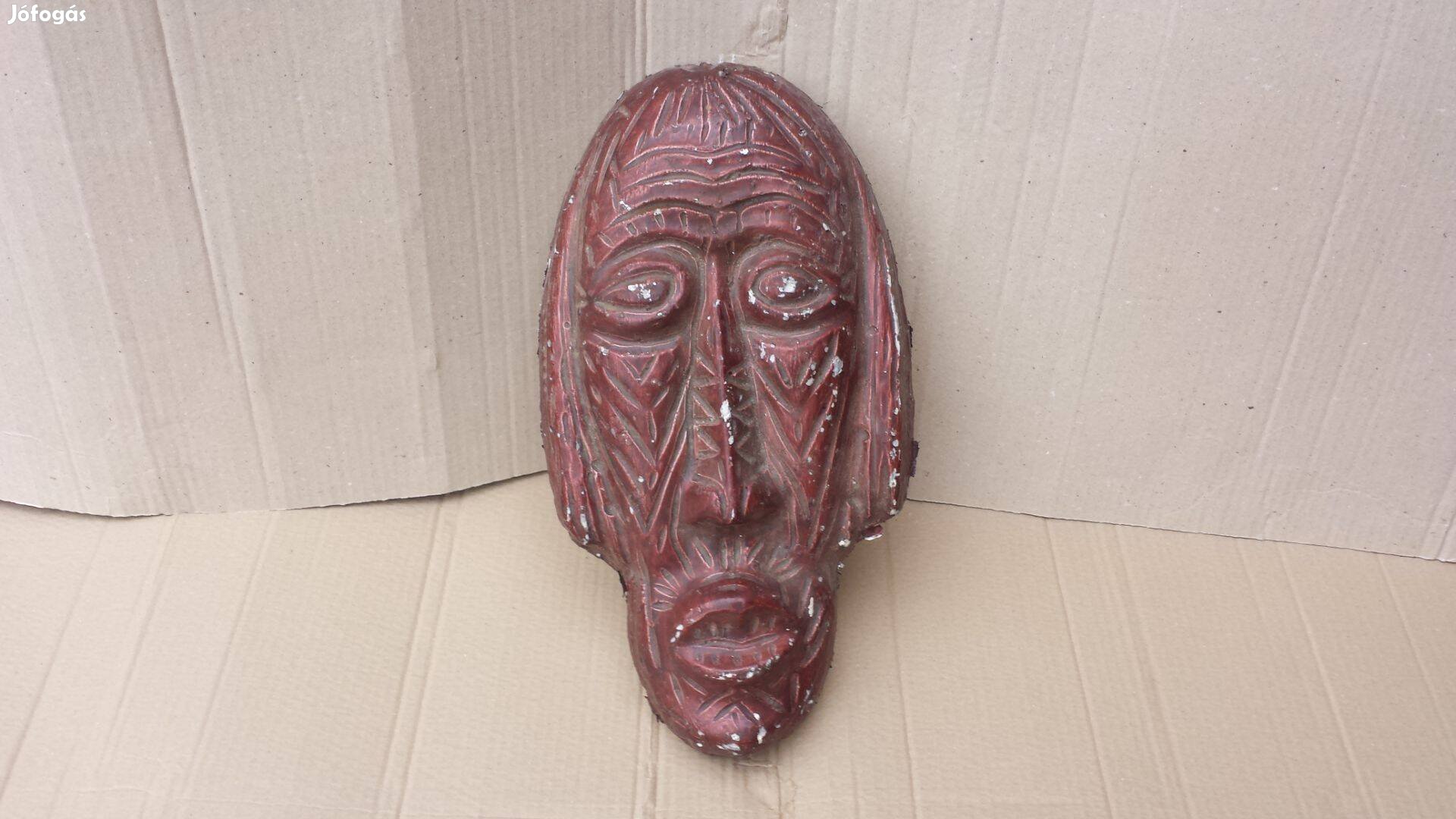 Antik régi nagyméretű festett gipsz fali fej szobor falifej 38 cm elad