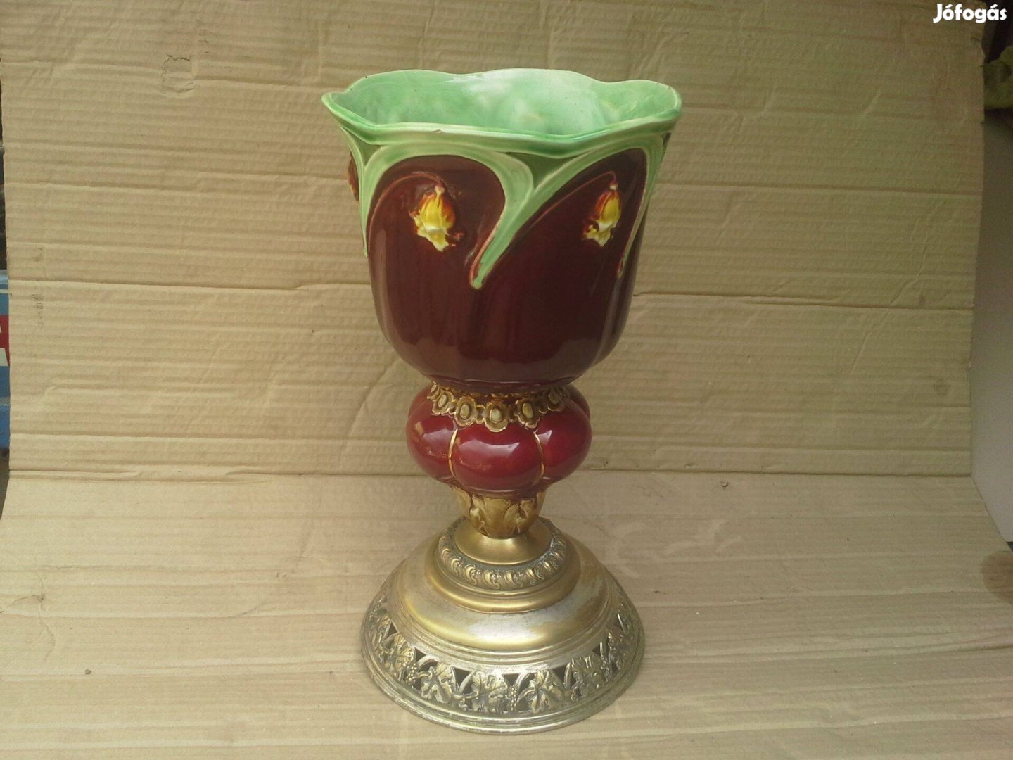 Antik régi nagyon ritkaság 1890-évekből aranyozott váza kehely 37 cm
