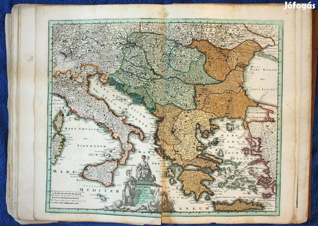 Antik régi térkép atlasz kb. 1720 Atlas 38 db színezett