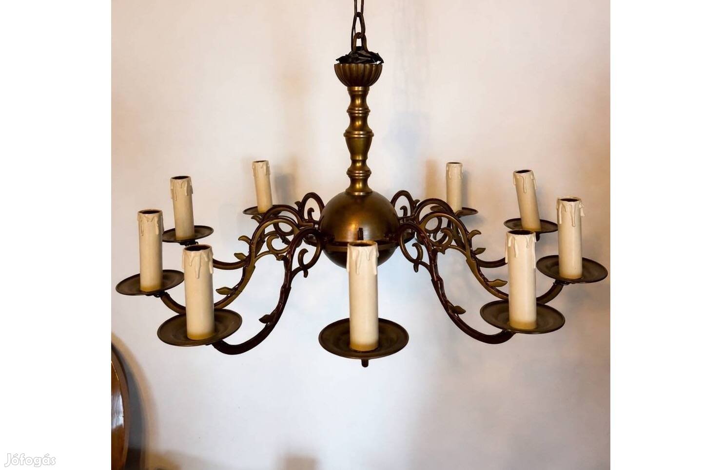 Antik réz csillár 10 égős átm70 h 80 hibátlan