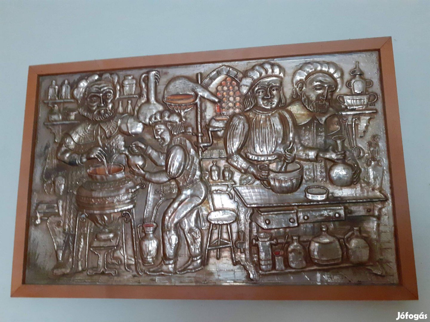 Antik réz fali kép domborműves konyhai jelenet