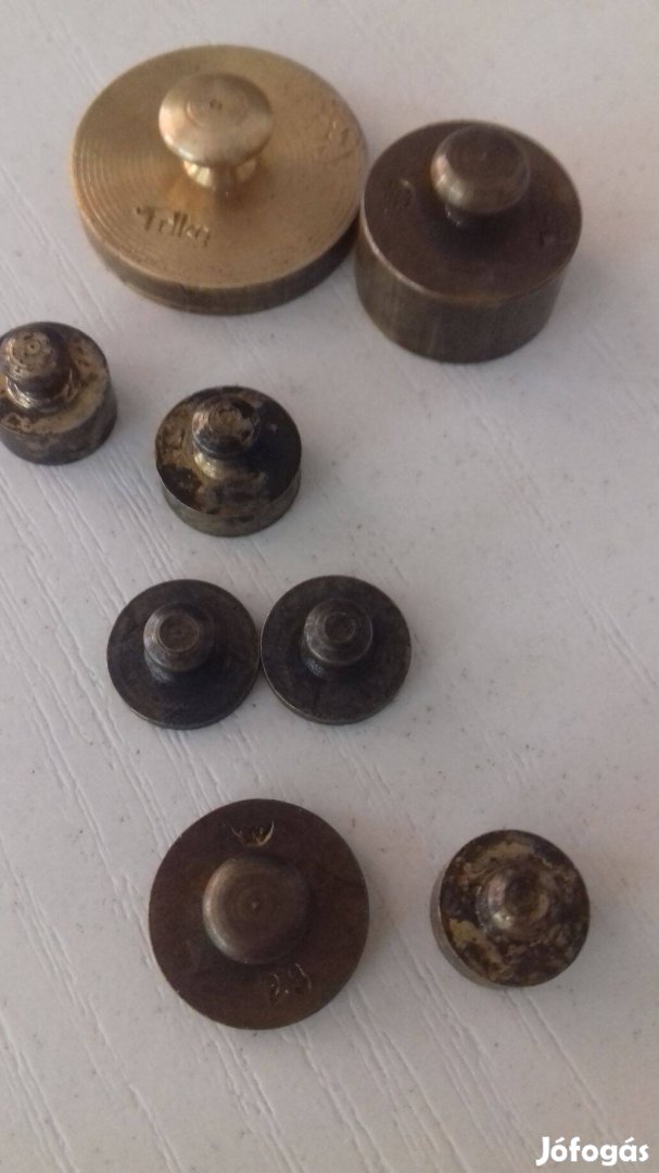 Antik réz patika kis grammos súlykészlet 8db egybe