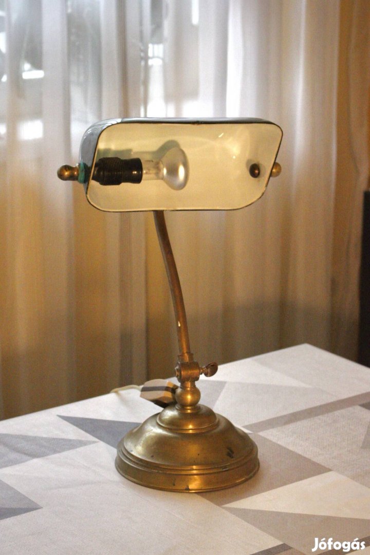 Antik stílusú zöld üveges íróasztali vagy bank lámpa