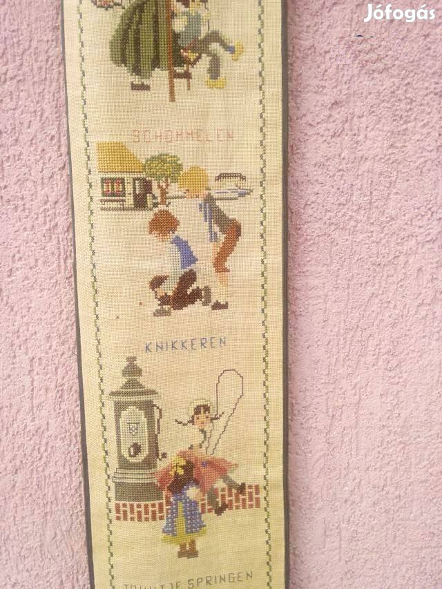 Antik szövött rézveretes imaházi csengőzsinór hímzett