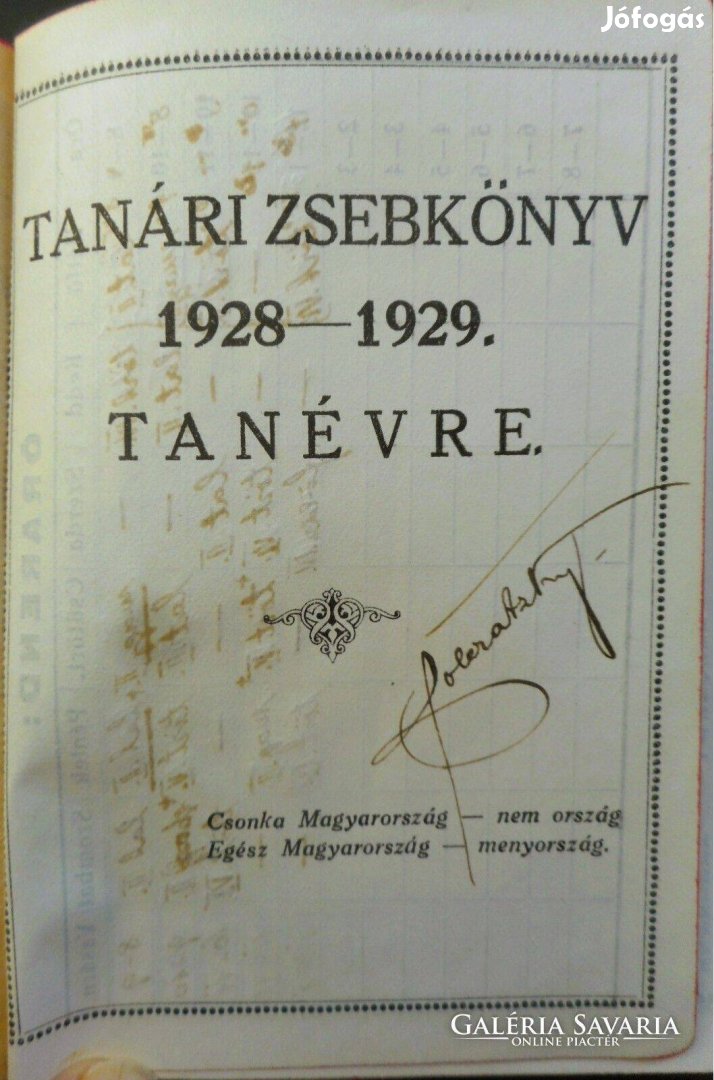 Antik tanári zsebkönyv, dedikált - Boleratzky Gyula,