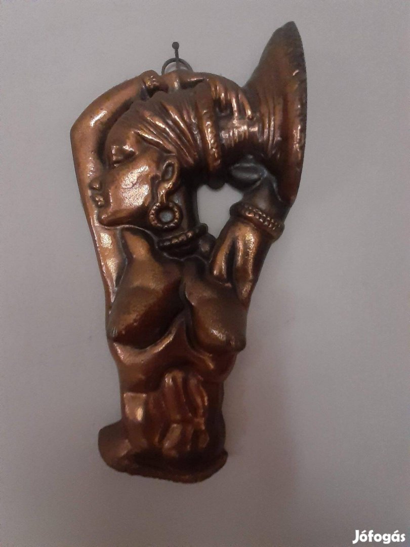 Antik tömör réz női akt fali kép 30cm