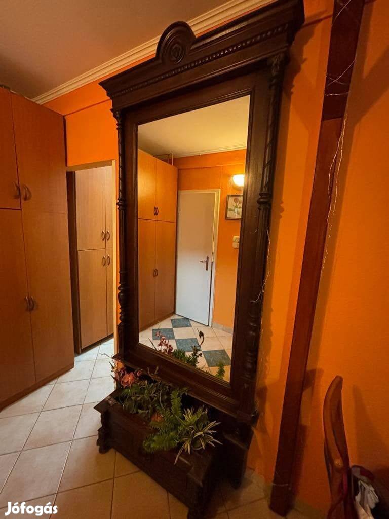 Antik tükör fa kerettel, falra szerelhető