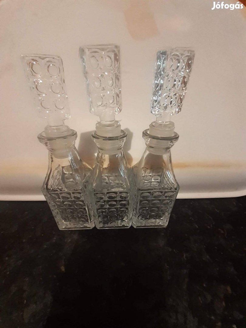 Antik üveg fűszerolajos készlet 3db-os