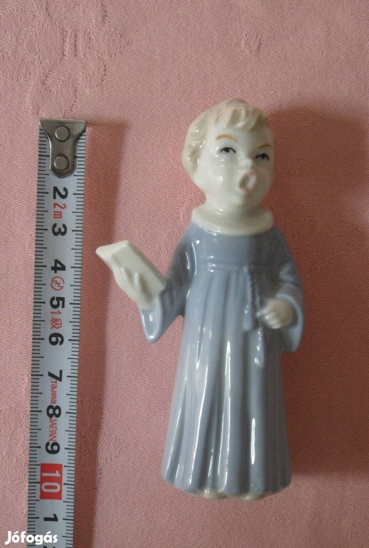 Antik vallási porcelán figura fiú alak ministráns kisfiú 