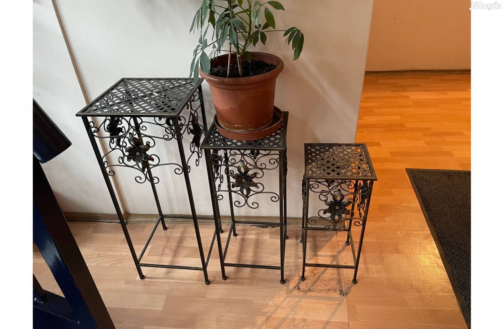 Antikolt Kovácsoltvas Virágtartó Állvány 86x35x35 cm Szett 3 DB