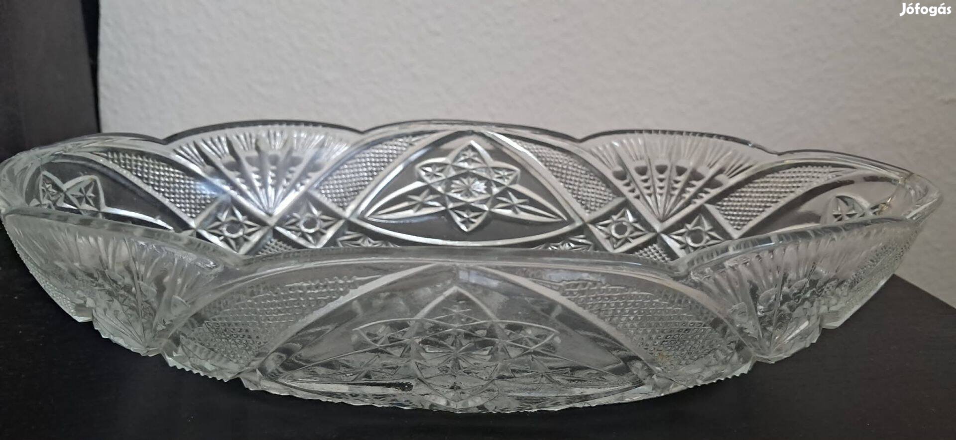 Antikolt kristályüveg gyümölcsös tál 27 cm