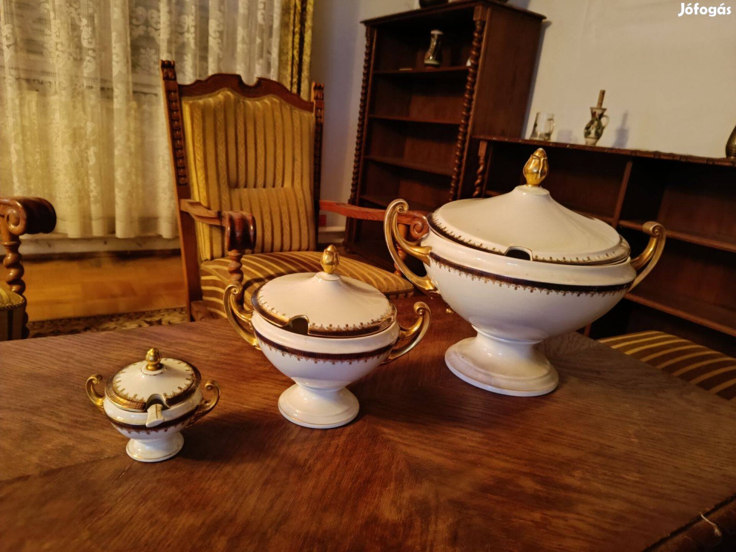 Antique porcelán leveses topf,: mártásos és cukortartó topf,: