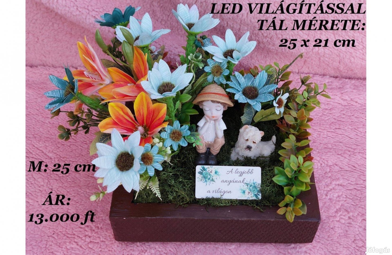 Anyák napi virágoskert. Kisfiúval-Kutyussal