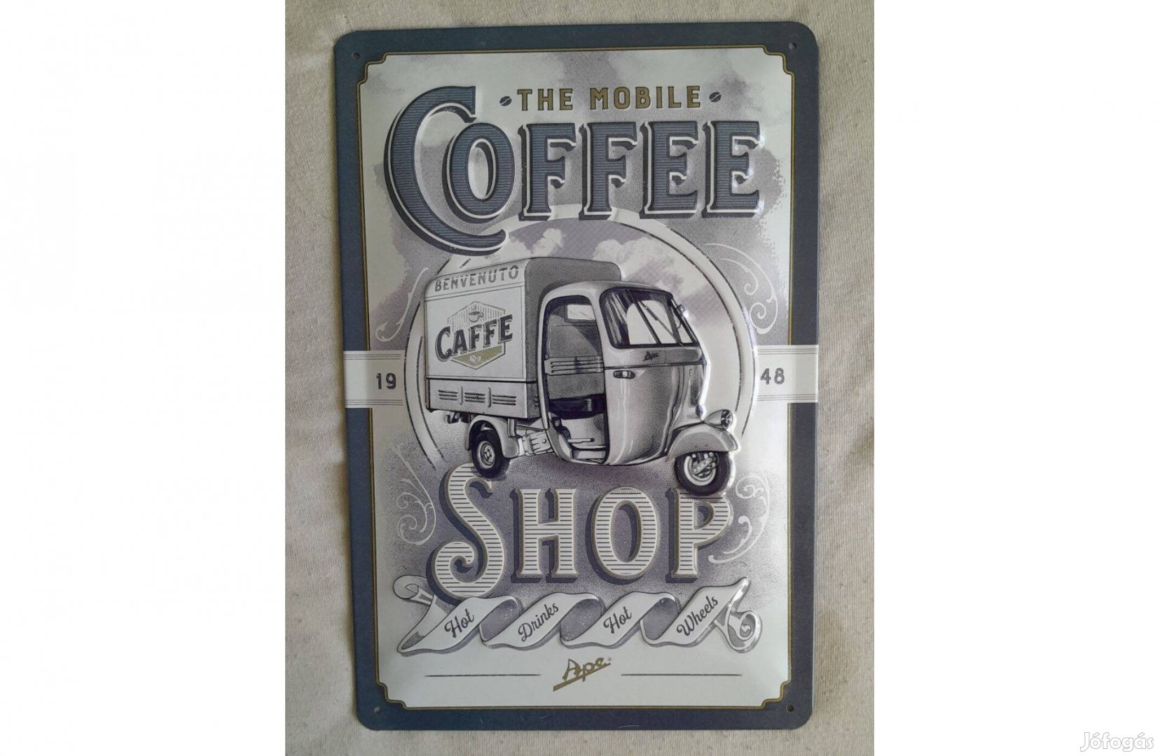 Ape Coffee Shop fém dekortábla 20x30cm dombornyomott