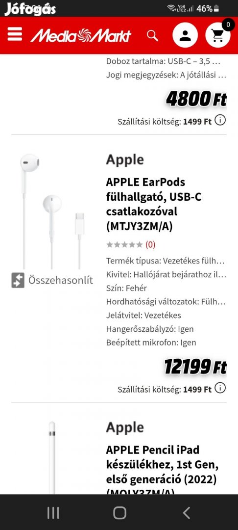 Apple USB cés fülhalgató