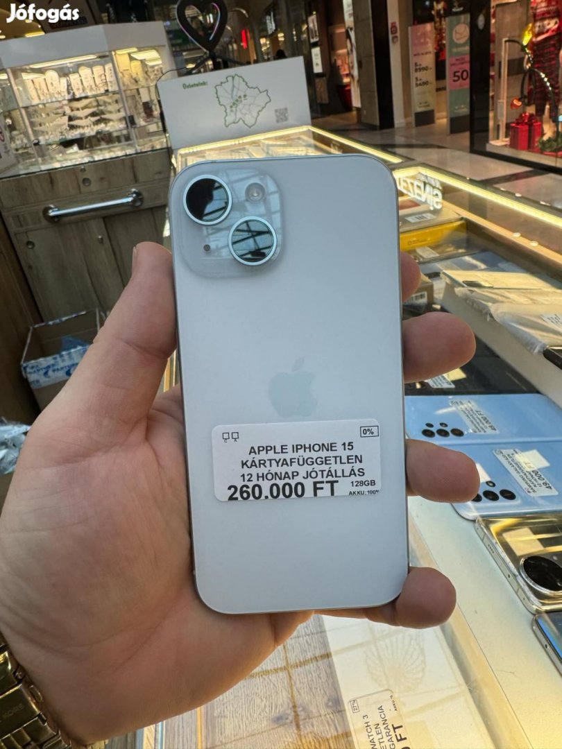 Apple iPhone 15 Kártyafüggetlen 128 GB, 12 hó garancia