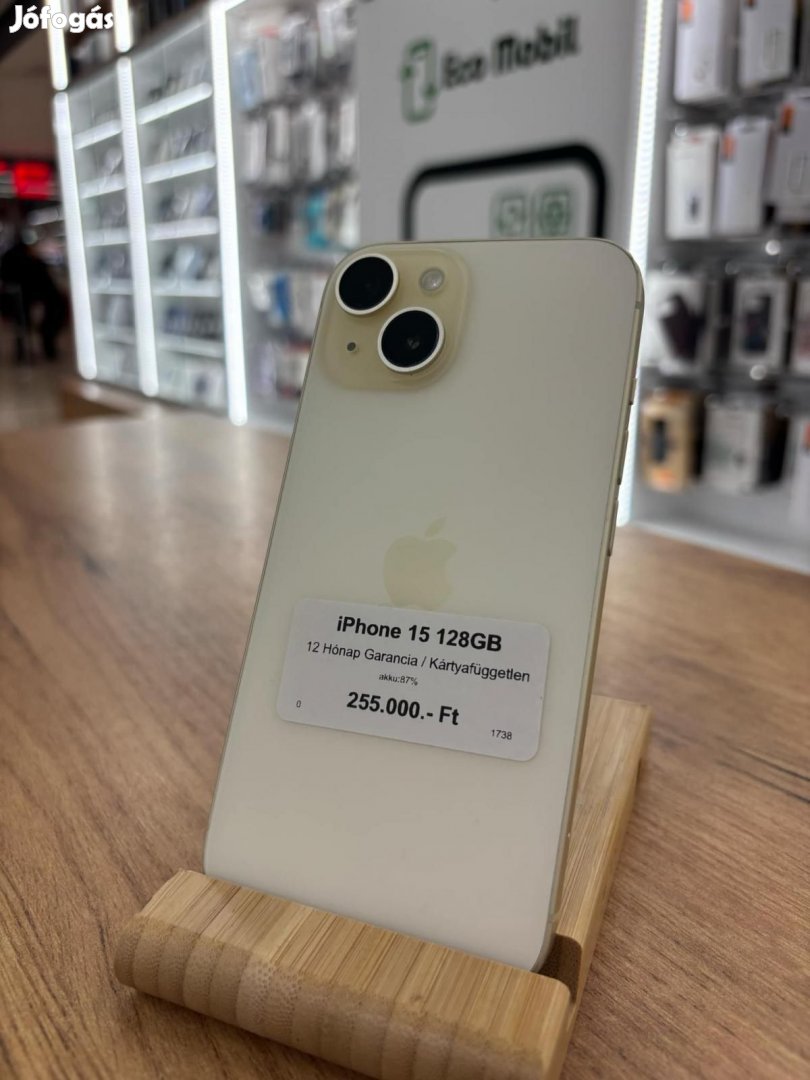 Apple iPhone 15 Kártyafüggetlen 128 GB, 12 hó garancia