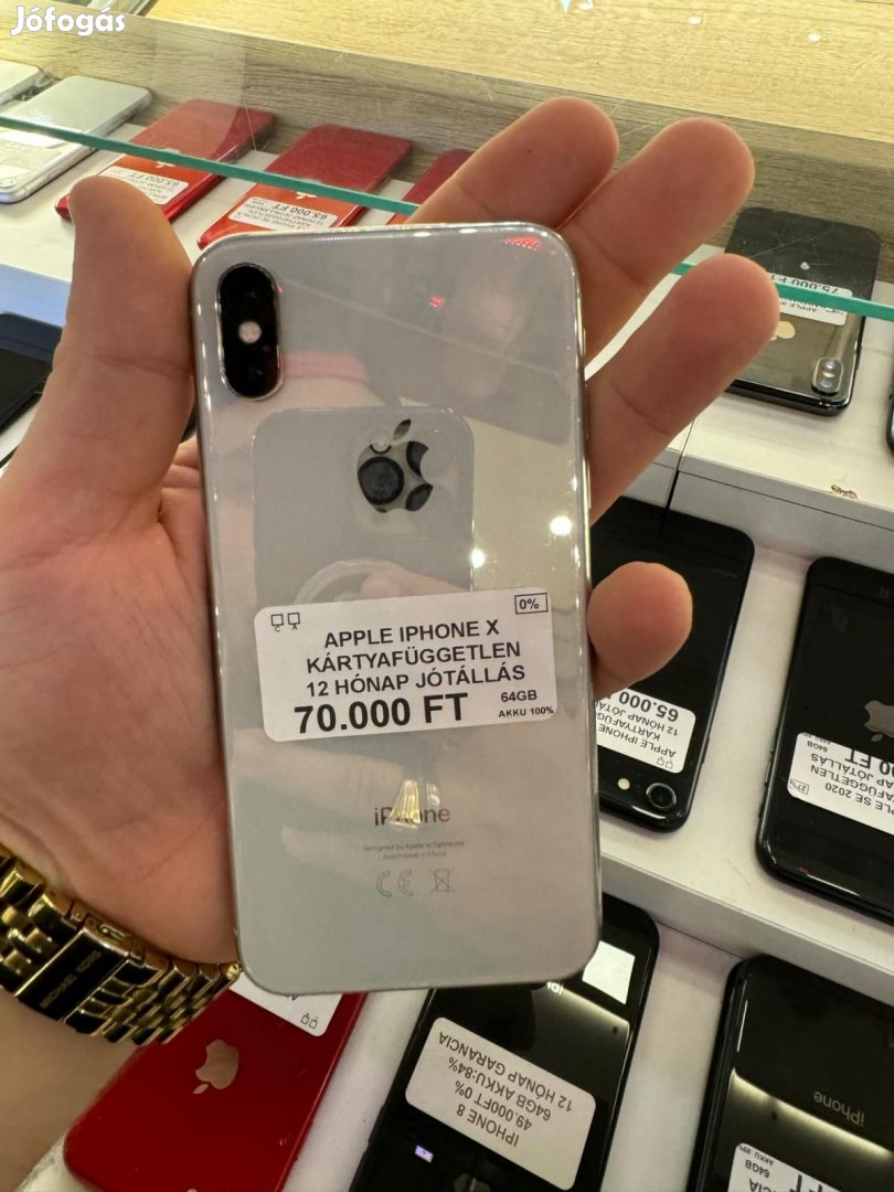 Apple iPhone X Kártyafüggetlen 64 GB, 12 hó garancia