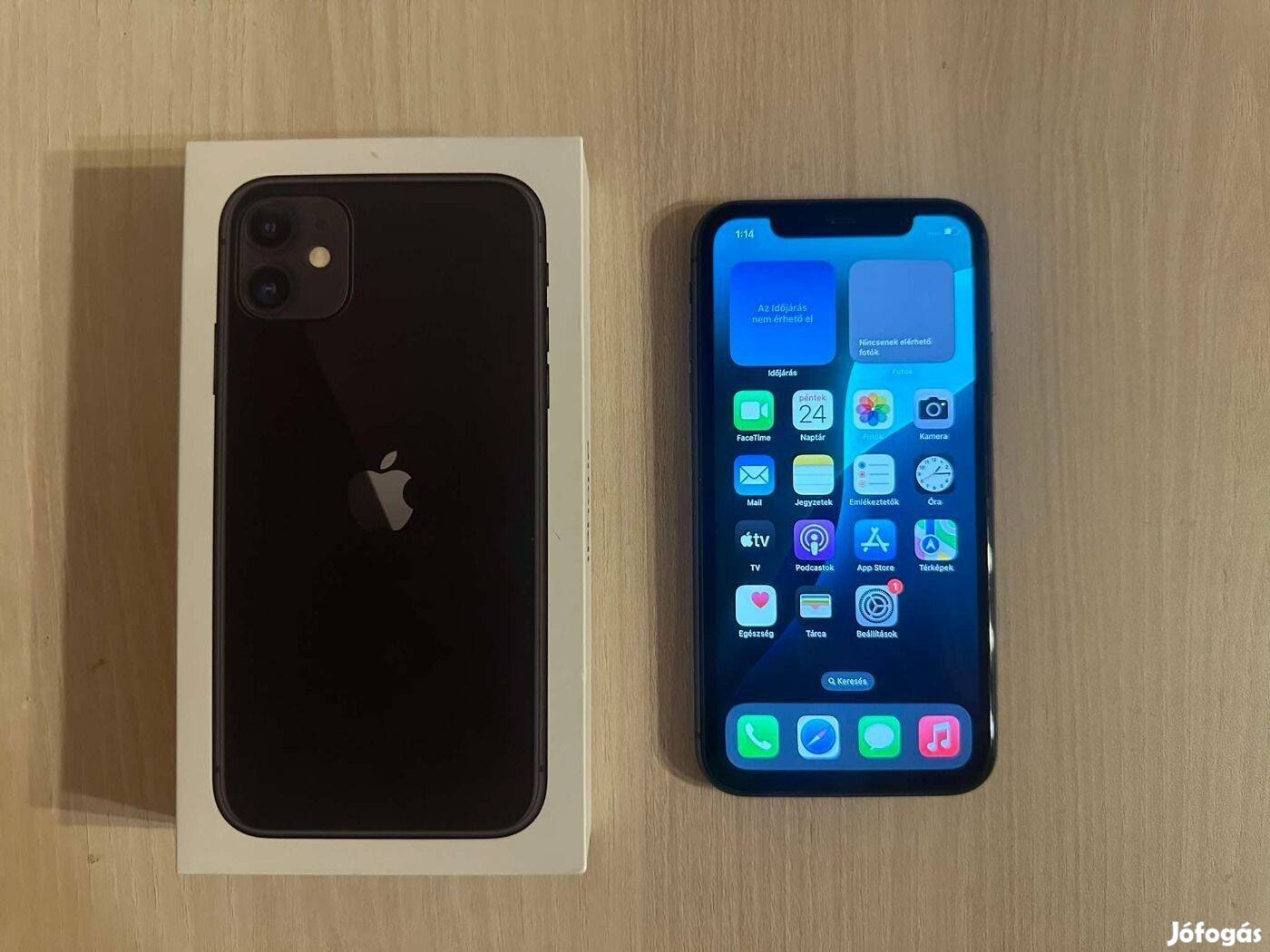 Apple iphone 11 128GB Független Újszerű Fekete Garis 100%-os Akku !