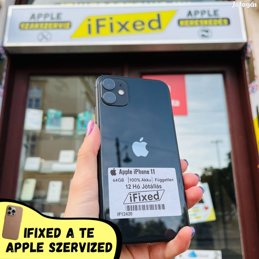 Apple iphone 11 Black 64GB 100% Akku 12 Hó Garancia #IF12420