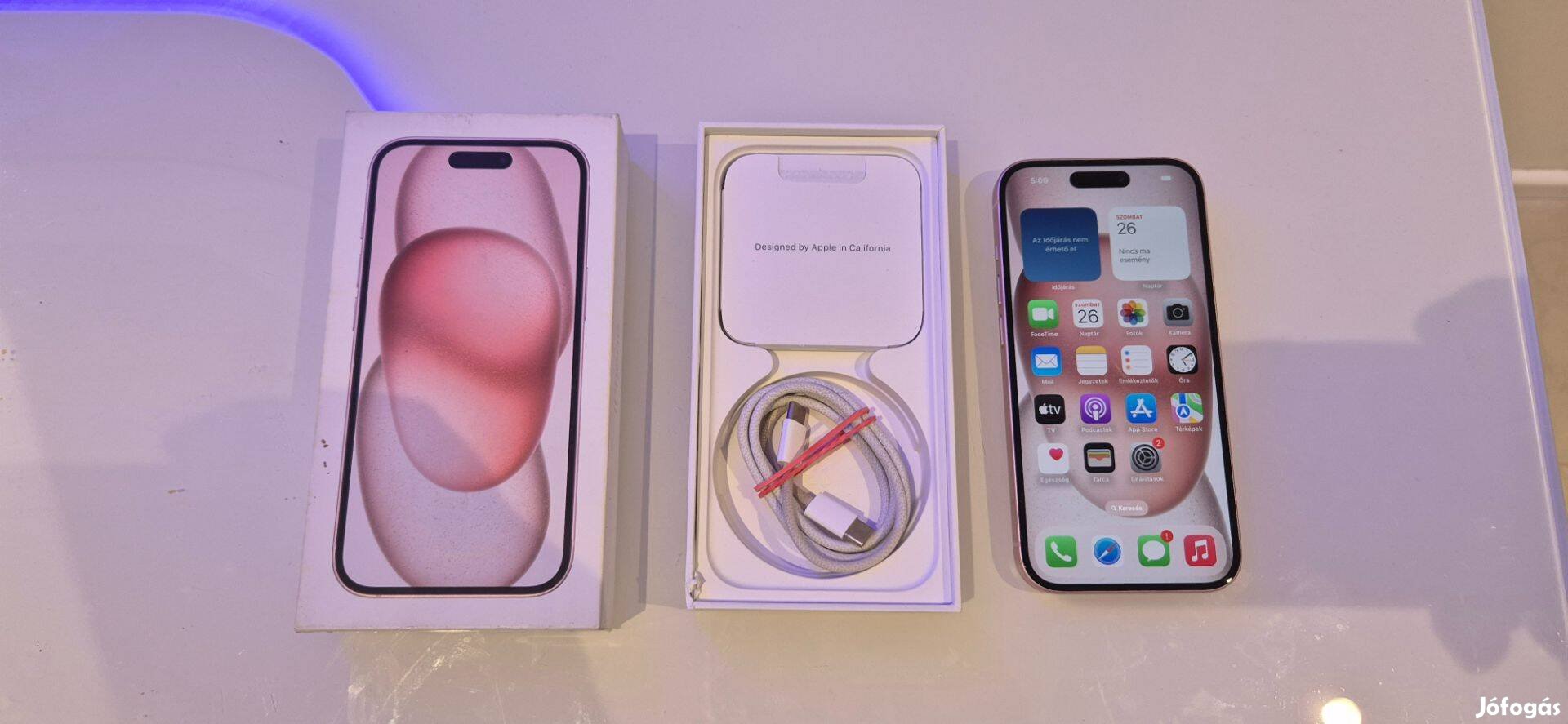 Apple iphone 15 128GB Független Újszerű Pink Gari 100% Aksi