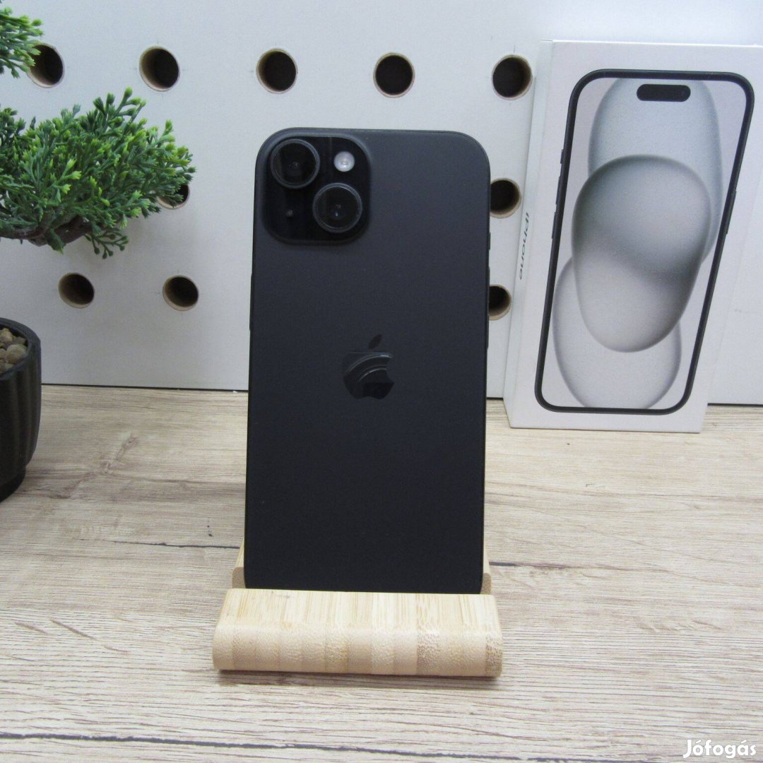 Apple iphone 15 Black 128GB szép állapot 100 akku 6 hó gar