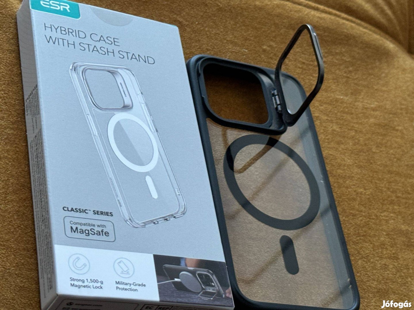 Apple iphone 15 Pro klasszikus hibrid tok tartóállvánnyal (Halolock)