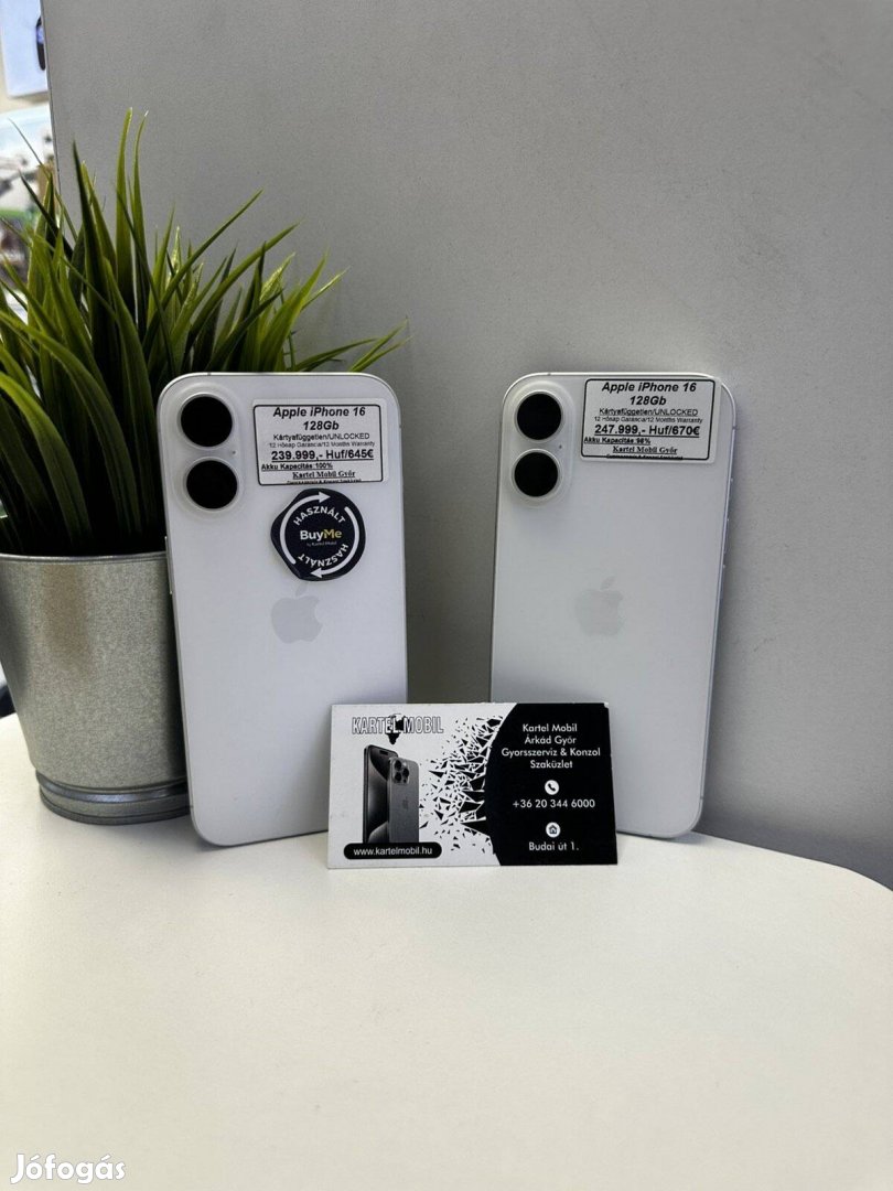 Apple iphone 16 128Gb, 12 hónap Garancia, Fehér Színben